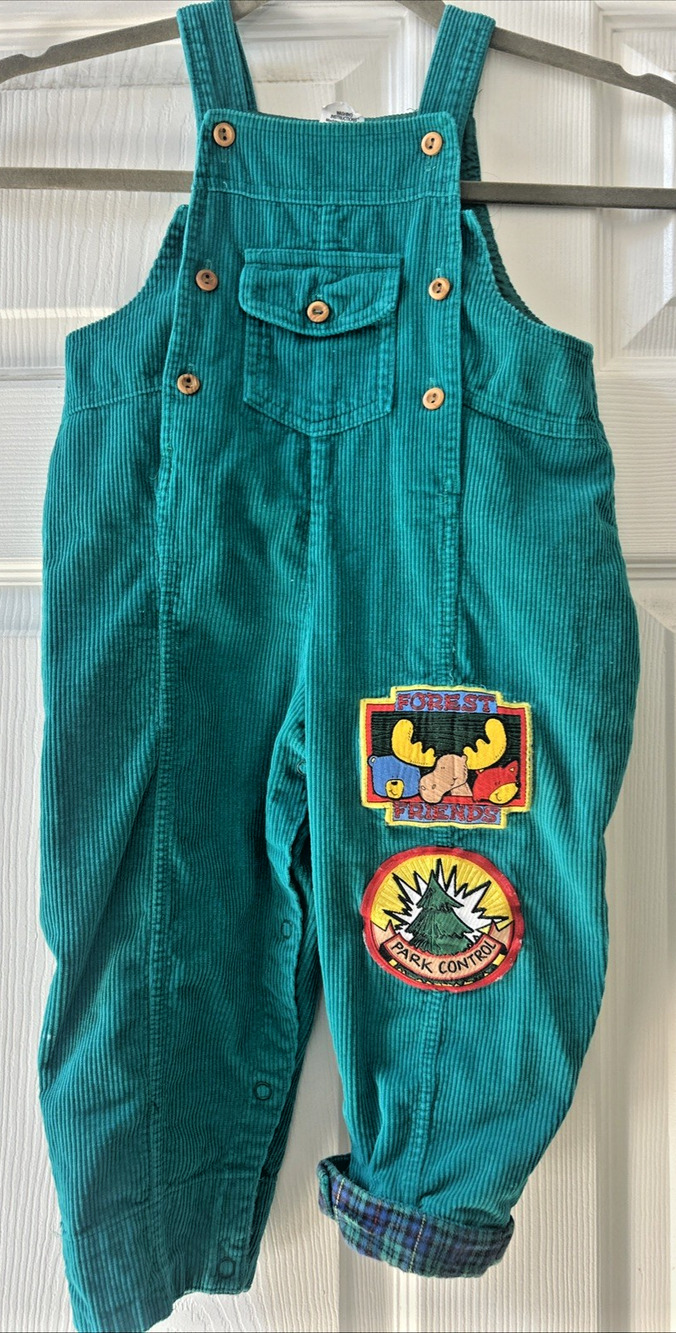 Vintage STS Baby Overalls 24M Corduroy Plaid Patchwork Cottage farmhouse country